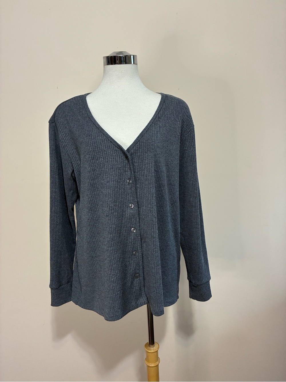 Smash + Tess Charcoal Ribbed Button-Front Cardigan